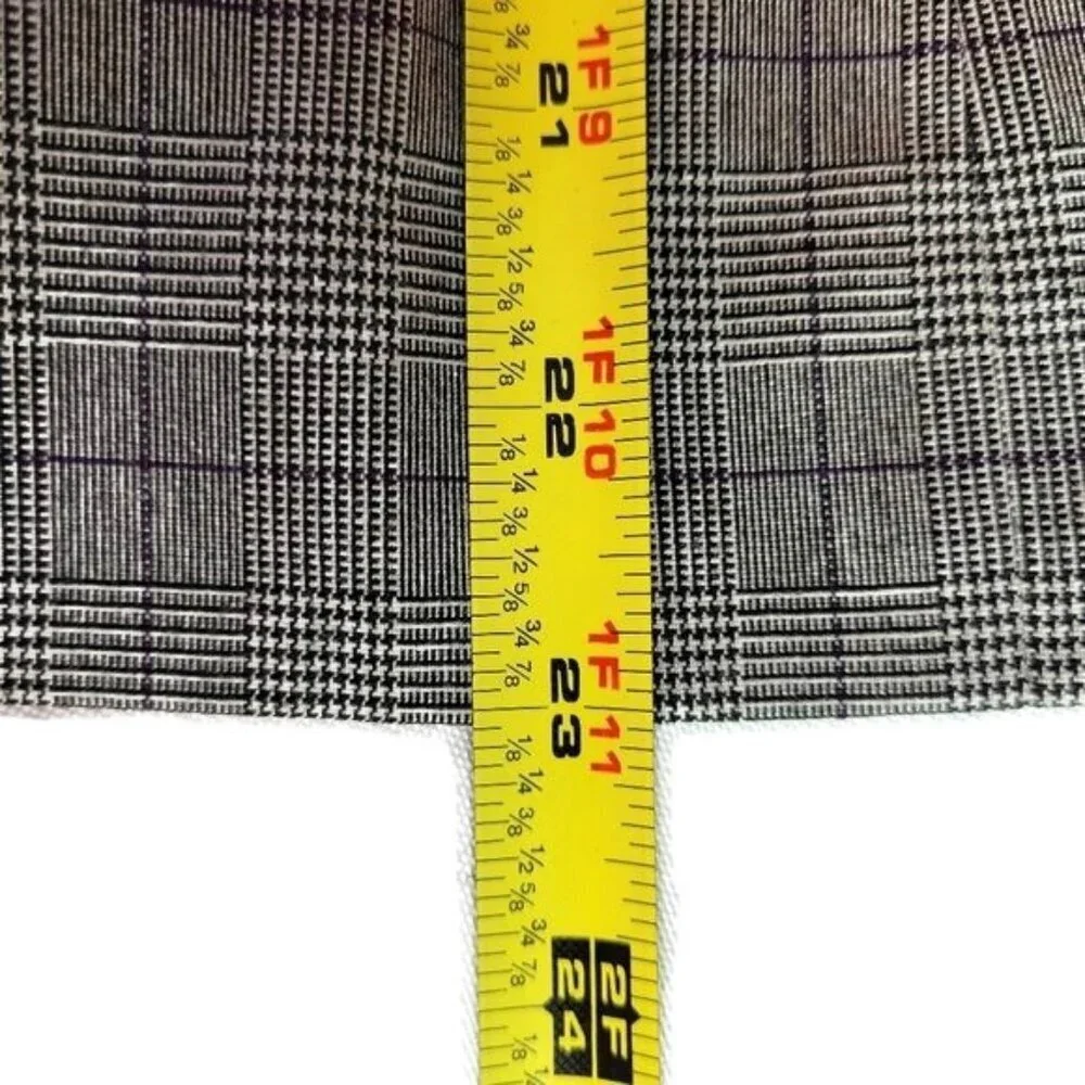 Tahari ASL Blazer Size 10 Gray Black Purple Glen Plaid Flap Pockets 2 Button